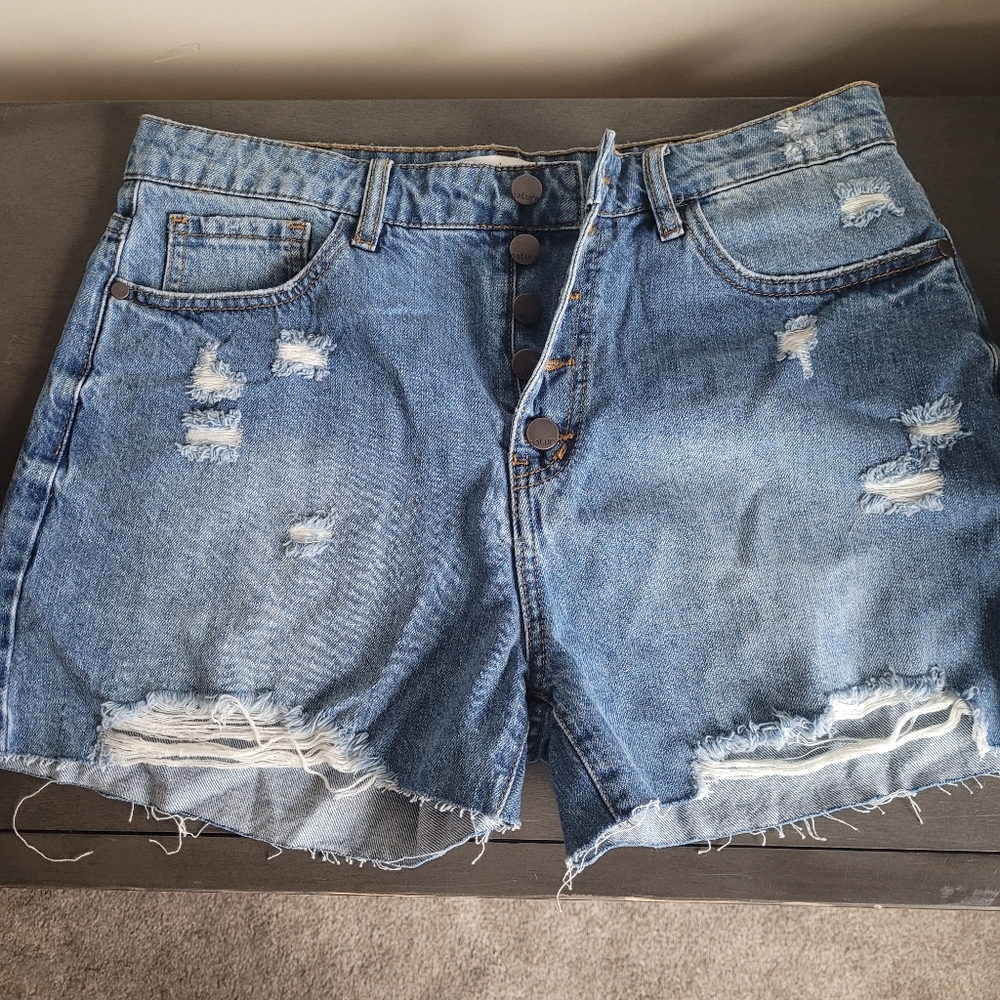 Distressed jean shorts